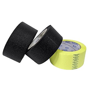 Kit de Fita Crepe 2 larga Preta e 1 Amarelo Neon 48mm x 50m