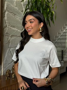 T-SHIRT GOLA ALTA LISA - OFF WHITE
