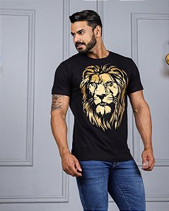 CAMISETA MASCULINA LEAO DOURADO - PRETO