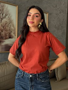 T-SHIRT GOLA ALTA LISA - TERRACOTA