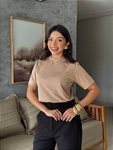 T-SHIRT GOLA ALTA LISA - CAPUCCINO