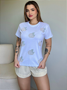 T-SHIRT LARANJA TOTAL C/STRASS - BRANCO