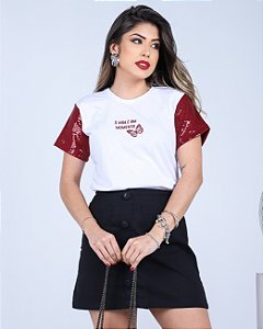 T-SHIRT A VIDA É UM MOMENTO (MANGA PAETE MARSALA) - BRANCO