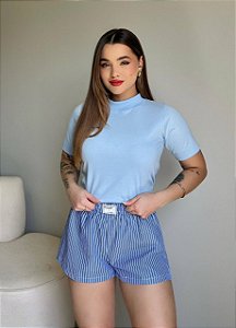 T-SHIRT GOLA ALTA LISA - AZUL CEU