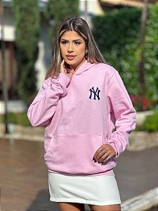 MOLETOM CANGURU UNISSEX NEW ERA NEW YORK YANKESS (BORDADO) - ROSA BEBE