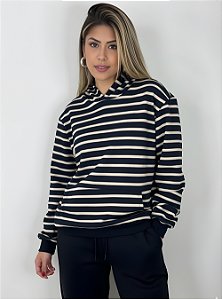 MOLETOM CANGURU LISTRADO - BEGE