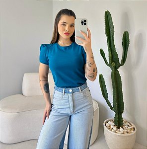 T-SHIRT MANGA PRINCESA ALGODAO CONFORT - AZUL PETROLEO