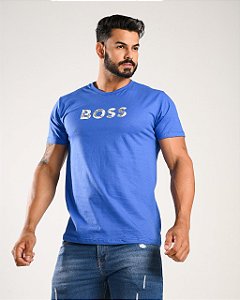 CAMISETA MASCULINA BOSS C/FOIL - AZUL ATLANTICO