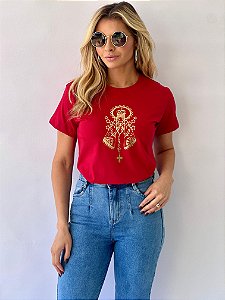 T-SHIRT NOSSA SENHORA APARECIDA C/FOIL - CHERRY RED