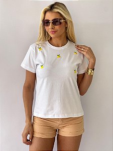 T-SHIRT LARANJA TOTAL (BORDADA) - BRANCO