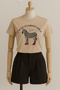 T-SHIRT ZEBRA C/STRASS - BEGE DUNAS