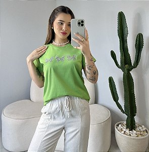 T-SHIRT TRIO DE BORBOLETAS C/STRASS - VERDE FOLHA