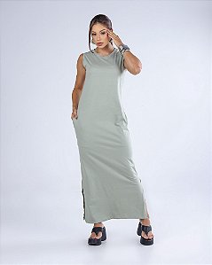 VESTIDO MIDI CAVADO C/BOLSO - VERDE OLIVA