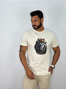 CAMISETA MASCULINA LEÃO DE JUDÁ - BEGE NATURAL