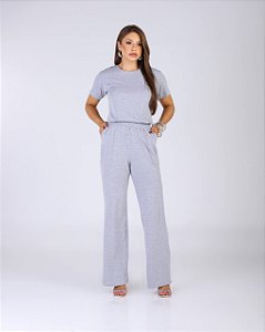 CONJUNTO CALÇA E T-SHIRT LISTRAS - CINZA MESCLA