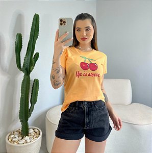 T-SHIRT CEREJA LIFE IS SWEET - LARANJA CANDY