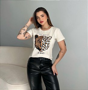 T-SHIRT ONÇA BE BRAVE - BEGE NATURAL