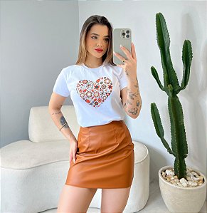 T-SHIRT CORAÇÃO FLORES - BRANCO