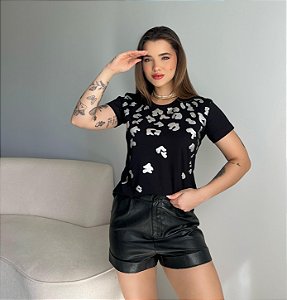 T-SHIRT ANIMAL PRINT FOIL - PRETO