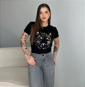 T-SHIRT TIGRE C/FOIL - PRETO