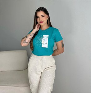 T-SHIRT ONÇA LOVE WILD - VERDE JADE