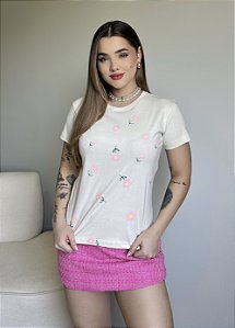 T-SHIRT FLORES (PESSEGO) - BEGE NATURAL