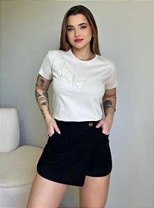 T-SHIRT RAMO DE FLORES (BORDADA) - BEGE NATURAL
