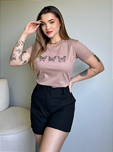 T-SHIRT TRIO BORBOLETA C/GLITTER - MOCACCINO