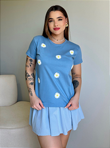 T-SHIRT FLORES TOTAL - AZUL DENIM