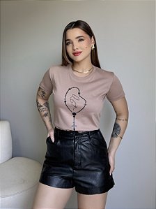 T-SHIRT TERÇO NOSSA SENHORA C/GLITTER - MOCACCINO