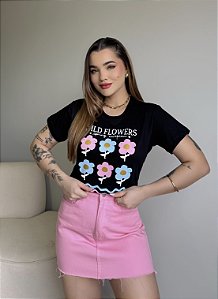 T-SHIRT WILD FLOWERS - PRETO