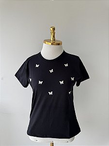 T-SHIRT BORBOLETAS (BORDADA) - PRETO