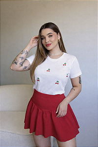 T-SHIRT CEREJAS (BORDADA) - BRANCO