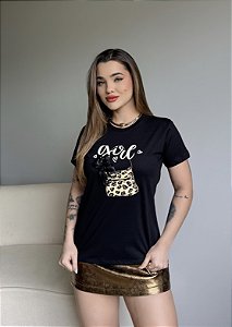 T-SHIRT GIRL C/APLICAÇÃO - PRETO
