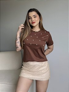T-SHIRT PEROLAS - MARROM