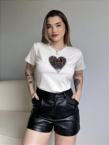 T-SHIRT CORAÇÃO LANTEJOULAS - BEGE NATURAL