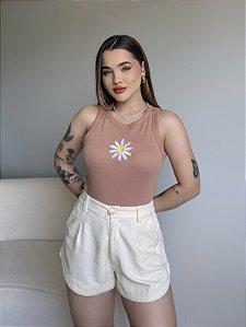 REGATA (BORDADA) FLOR - MOCHA MOUSSE