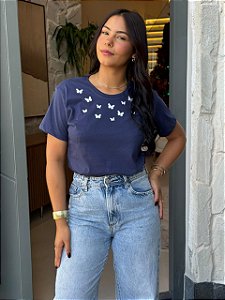 T-SHIRT BORBOLETAS - AZUL MARINHO