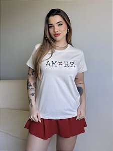 T-SHIRT AMORE C/APLICAÇÃO - BEGE NATURAL