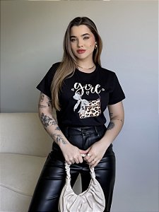 T-SHIRT BOLSA GIRL C/APLICAÇÃO - PRETO