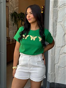 T-SHIRT TRIO BORBOLETAS C/APLICAÇÃO - VERDE BANDEIRA