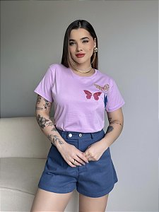 T-SHIRT TRIO BORBOLETA (BORDADA) - ROXO POESIA