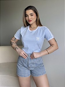 T-SHIRT ADIDAS LISTRAS COM PUNHO - AZUL CÉU