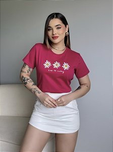 T-SHIRT KEEP ON SMILING C/APLICAÇÃO - FUCSIA