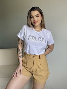 T-SHIRT COLCCI PONTILHADA FOIL (DOURADO) - BRANCO