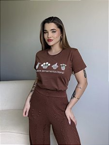 T-SHIRT CULTIVE PENSAMENTOS BONS - MARROM