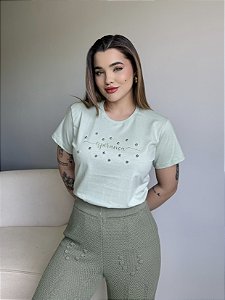 T-SHIRT ESPERANÇA C/APLICAÇÃO - VERDE NOSTALGIA