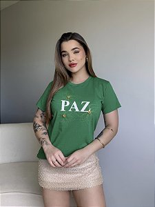 T-SHIRT PAZ C/APLICAÇÃO - VERDE BANDEIRA