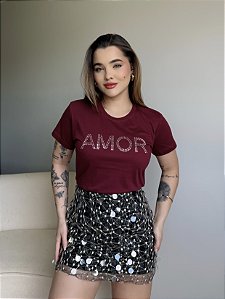 T-SHIRT AMOR C/STRASS - BORDO