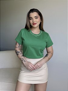 T-SHIRT PEROLAS NA GOLA - VERDE BANDEIRA